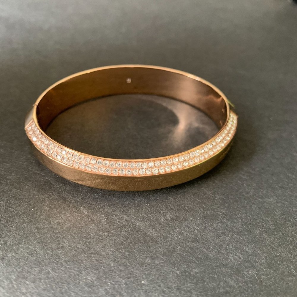 Michael Kors Brilliance Pave Logo Plaque Hinged Bangle Bracelet - Picture 2 of 16